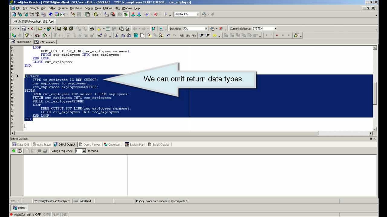 PL/SQL Oracle tutorial - REF CURSOR and SYS_REFCURSOR - PL/SQL for beginners (Lesson 10)