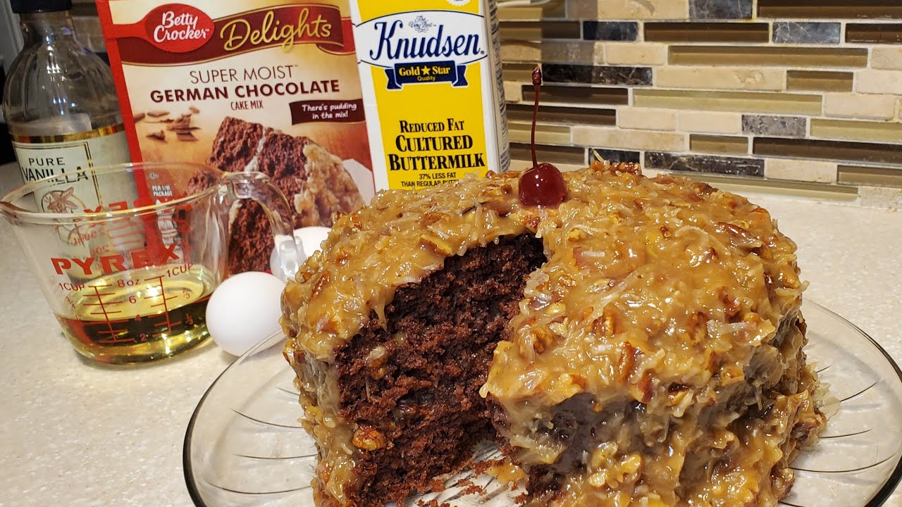Best German Chocolate Cake from a box w/Old-Fashioned Pecan Frosting from Scratch