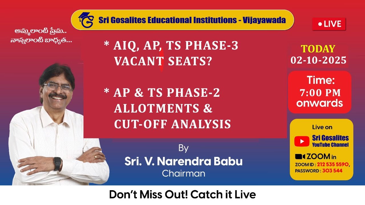 AIQ , AP , TS PHASE - 3 VACANT SEATS ! AP & TS PHASE - 2 ALLOTMENTS & CUT - OFF ANALYSIS