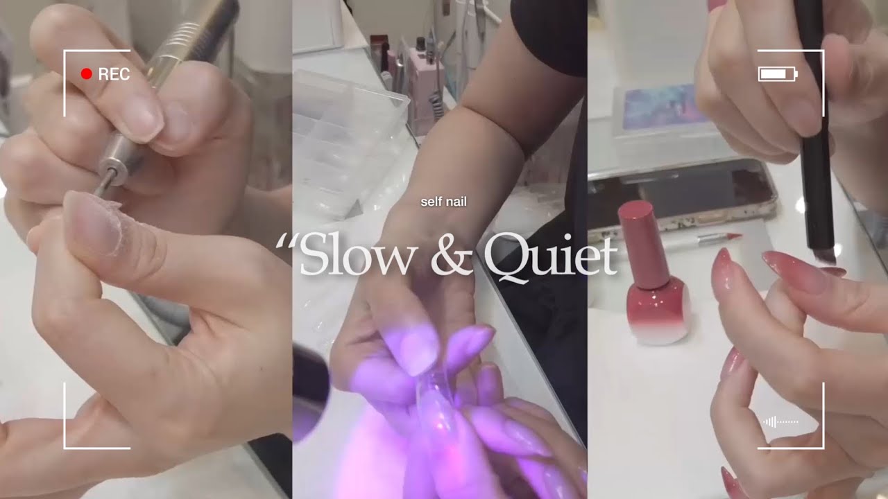 셀프네일 | 조용히 여유롭게 즐기는 셀프네일 (ASMR•드릴케어•니퍼케어•젤 연장•시럽그라데이션)