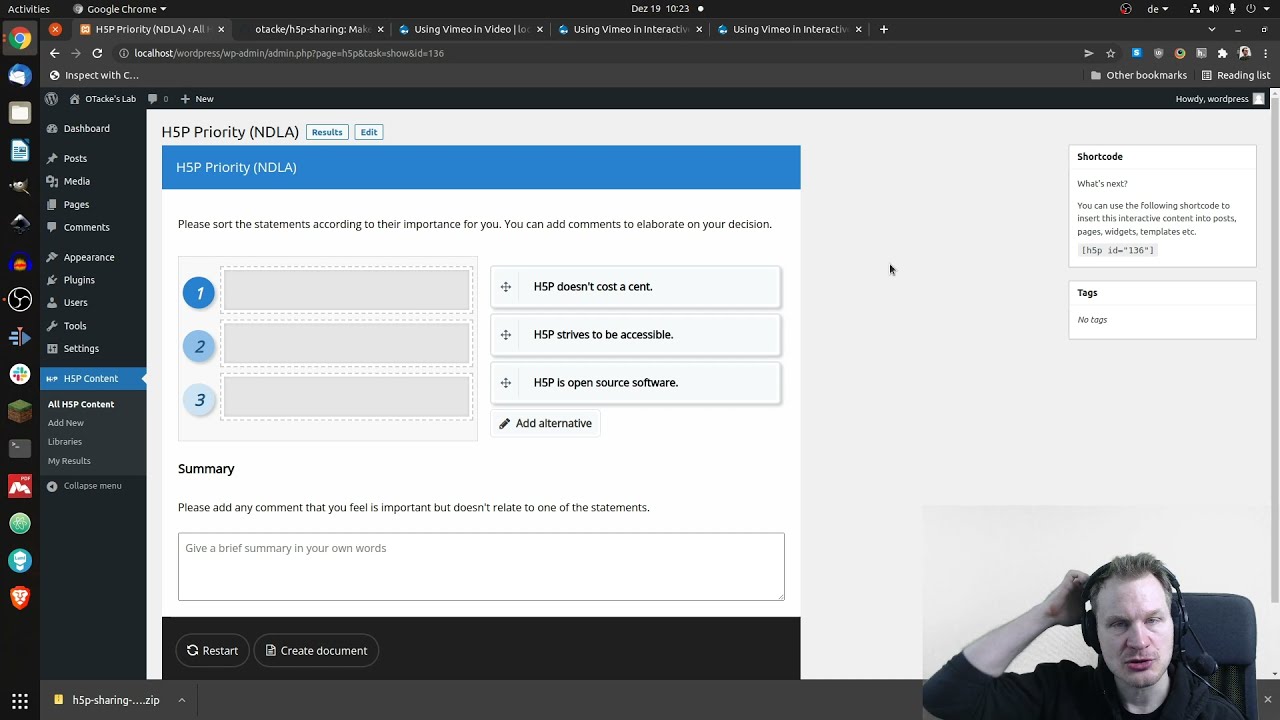 Twitch Live Stream Highlight (December 19, 2021): Showing the H5P content type 