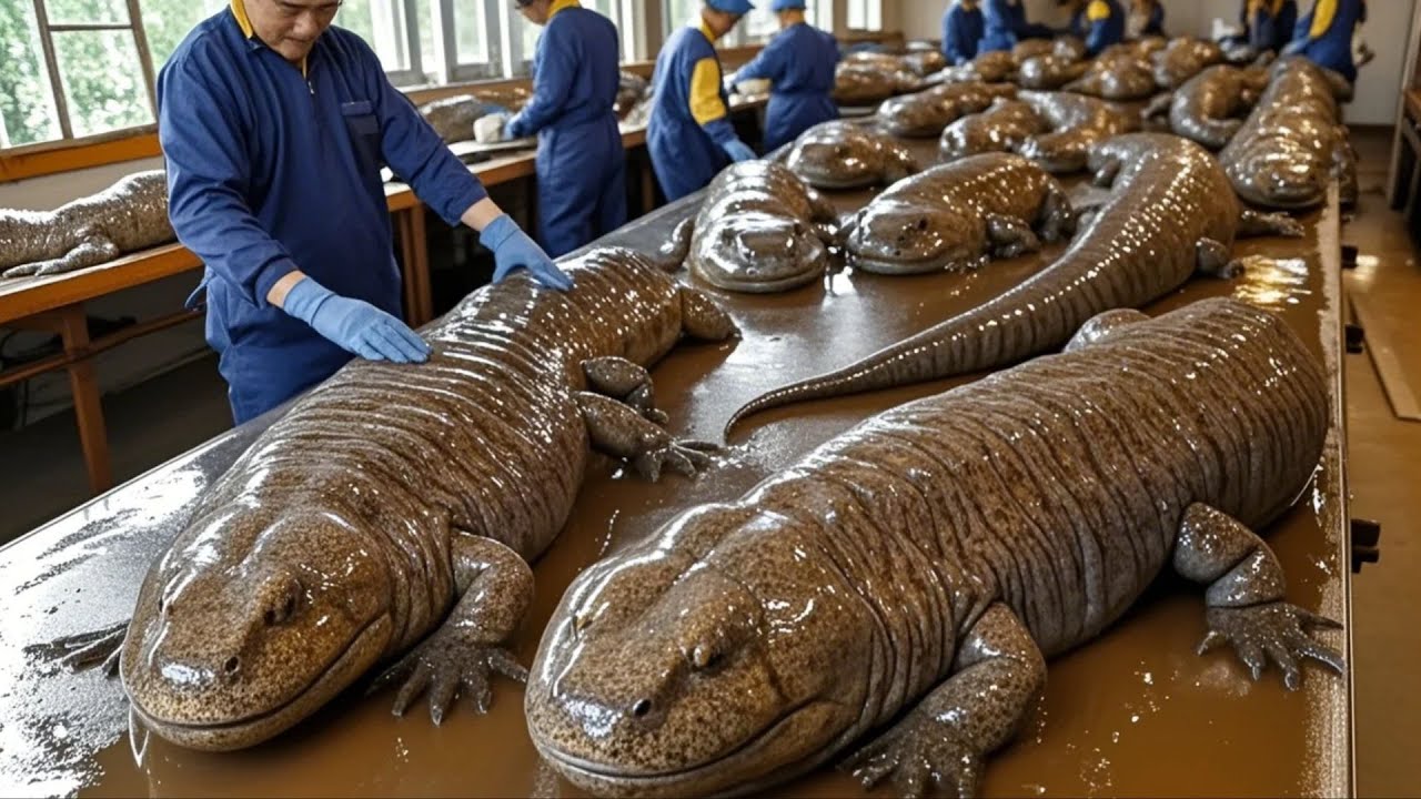 Peternakan Salamander Raksasa Di China, Memanen dan Mengolah Daging Ikan Paling... Di Dunia