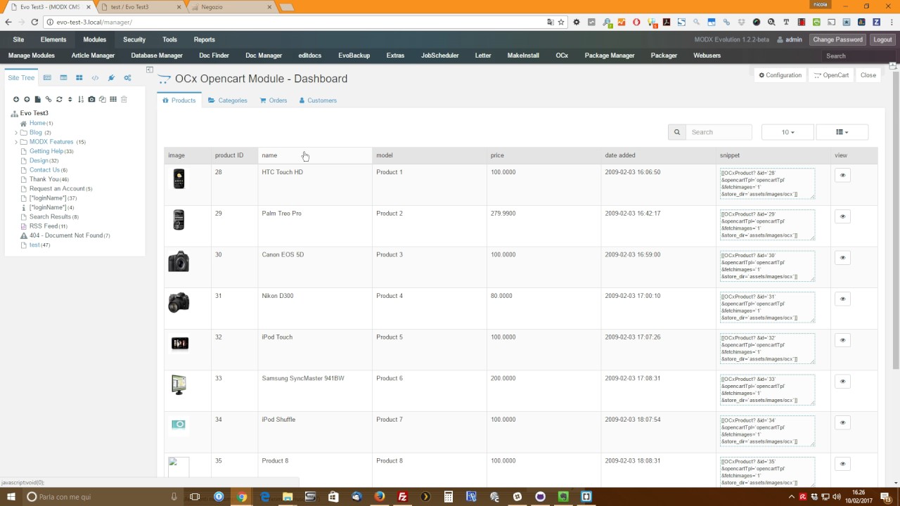 OCx v1.8 Opencart Module for MODx Evolution