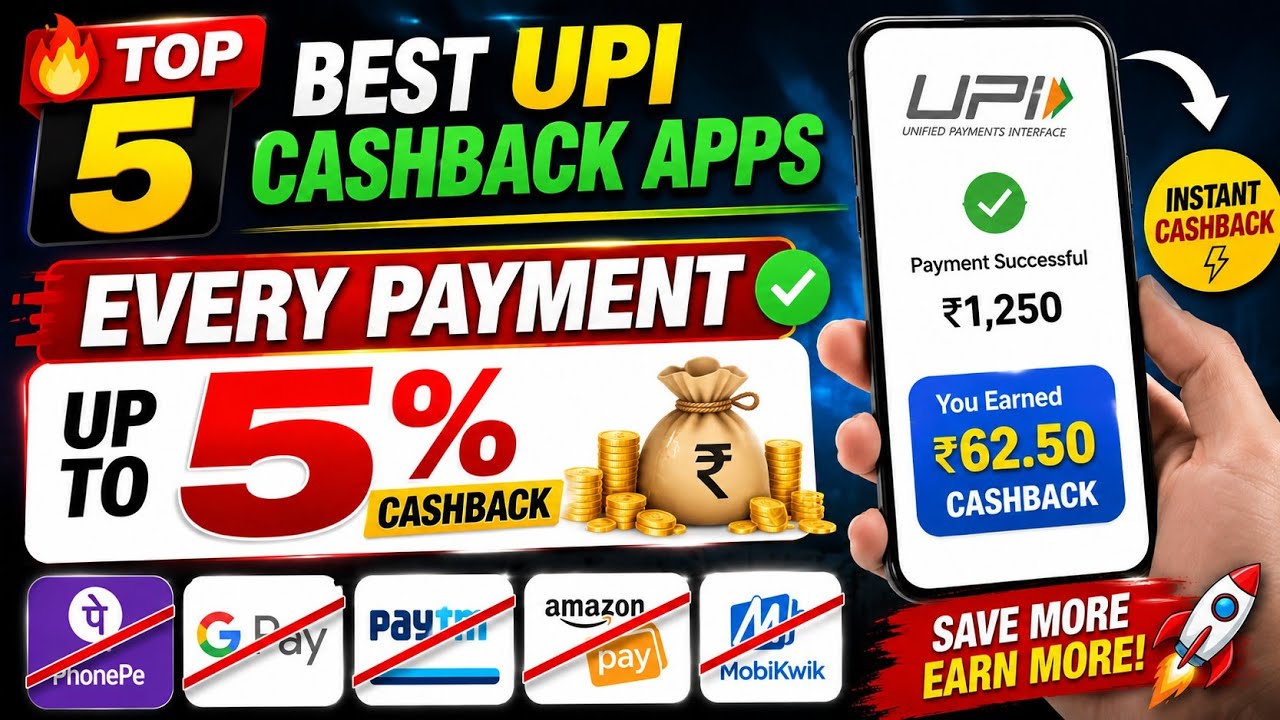 🔥 Top 5 Best UPI Cashback Apps 2026 | Every UPI Payment Get Up To 5% Cashback 💰 | New UPI Apps 