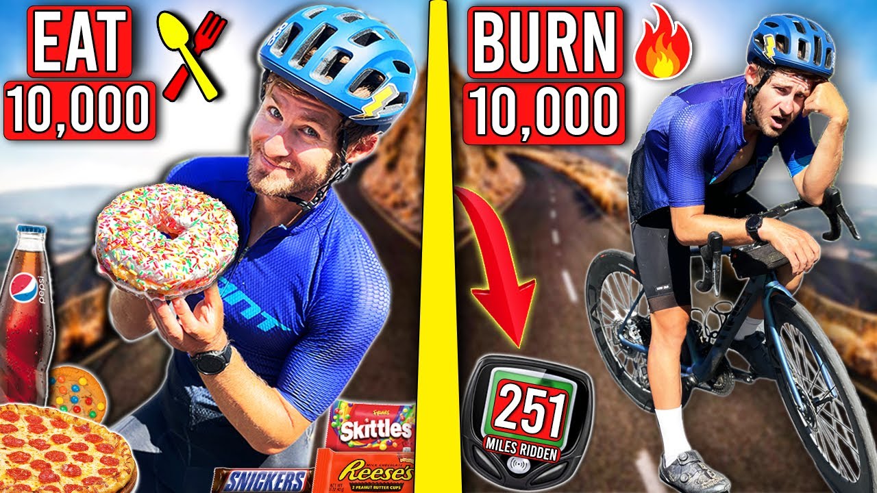 I Tried To EAT & BURN 10,000 Calories in ONE Bike Ride!