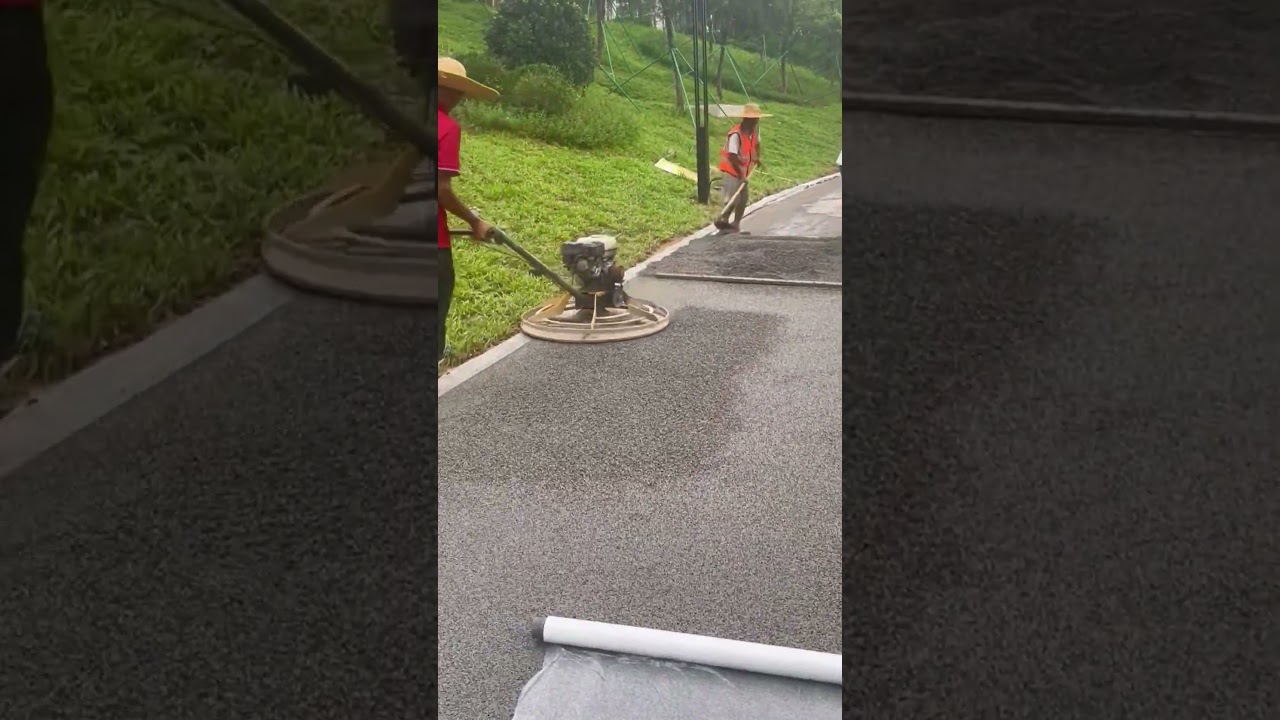 Colored permeable concrete road construction process