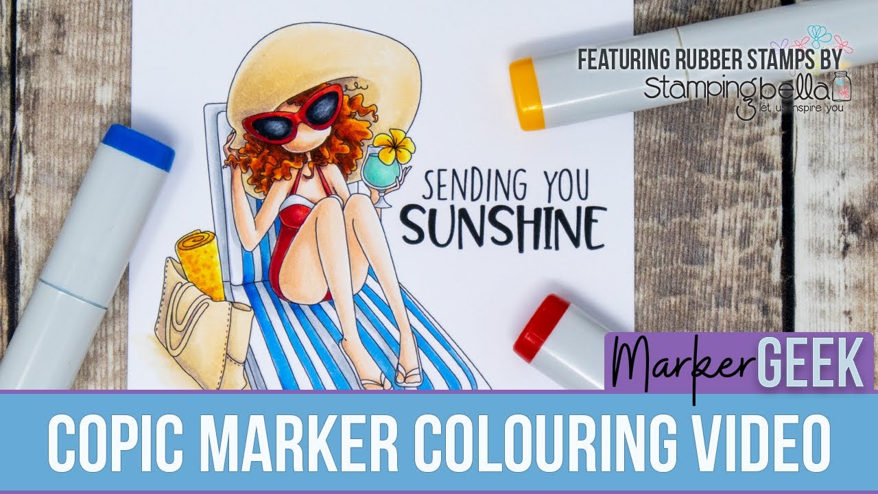 Copic Marker Colouring Uptown Girl Lainie on the Lounger Stamping Bella Rubber Stamp