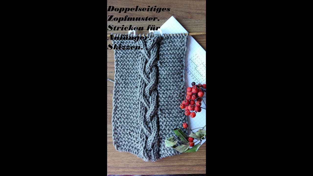 308*Doppelseitiges Zopfmuster. Stricken für Anfänger. Skizzen.Tutorial