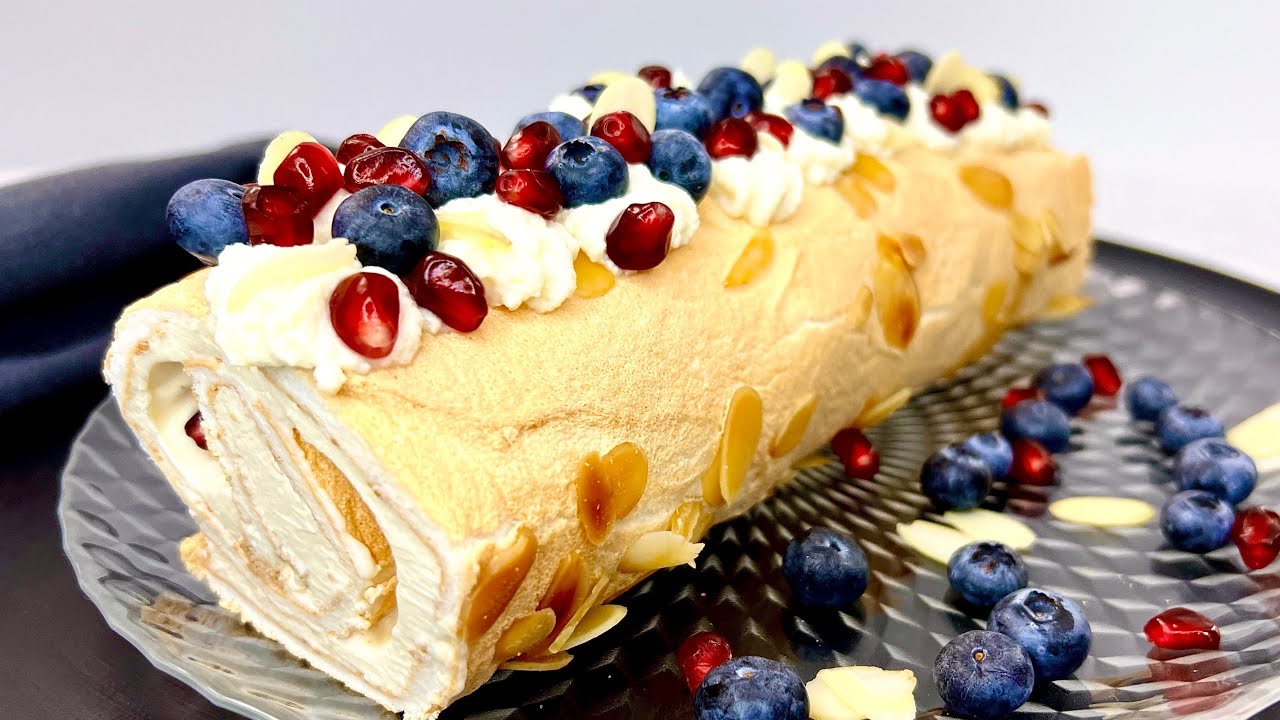 КЕТО рулет из безе с фруктами граната | Вкусный пирог без муки и сахара