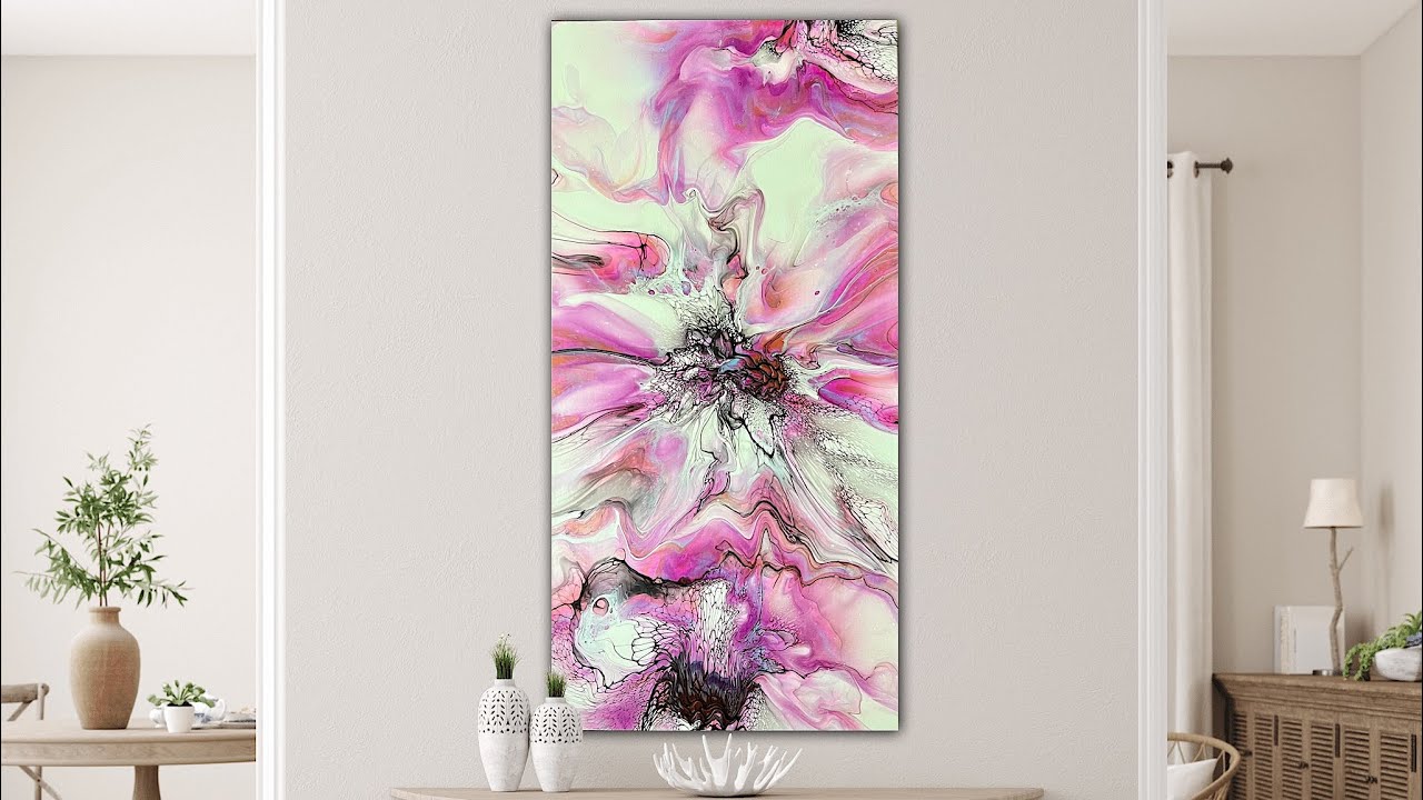 092 PRETTY IN PINK! Trying DecoArt. /fluid acrylics/fluid pouring/bloom/