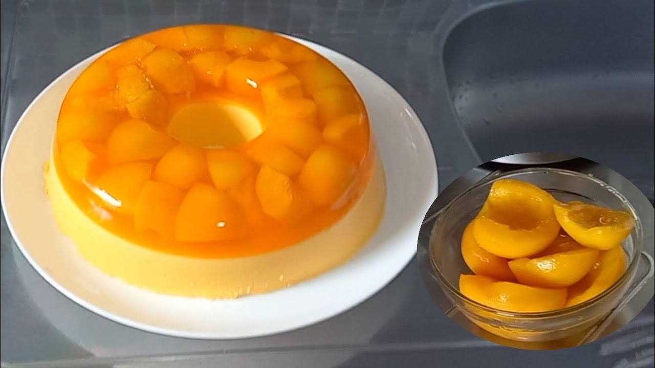 O MELHOR PUDIM DE PÊSSEGO SEM FORNO SEM OVOS SUPER DELICIOSO