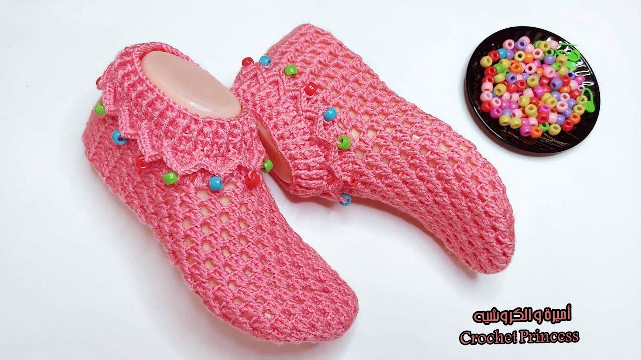 سليبر كروشيه نسائي سهل لاي مقاس + شرح علي جدول مقاسات القدم (لكلوك ،حذاء) crocheted slippers