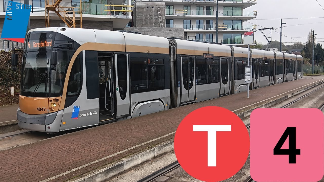 (Tram Chrono) Trajet complet ligne 4 Gare du Nord à Stalle (P) Tram T4000 n°4047.