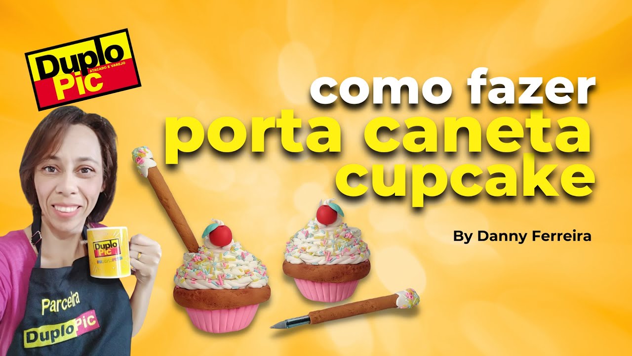Como fazer um porta caneta cupcake em biscuit