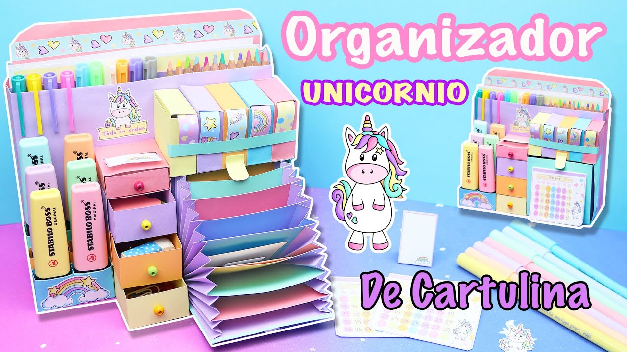 ORGANIZADOR Unicornio de ESCRITORIO en CARTULINA - Organizador de Papel | Manualidades aPasos