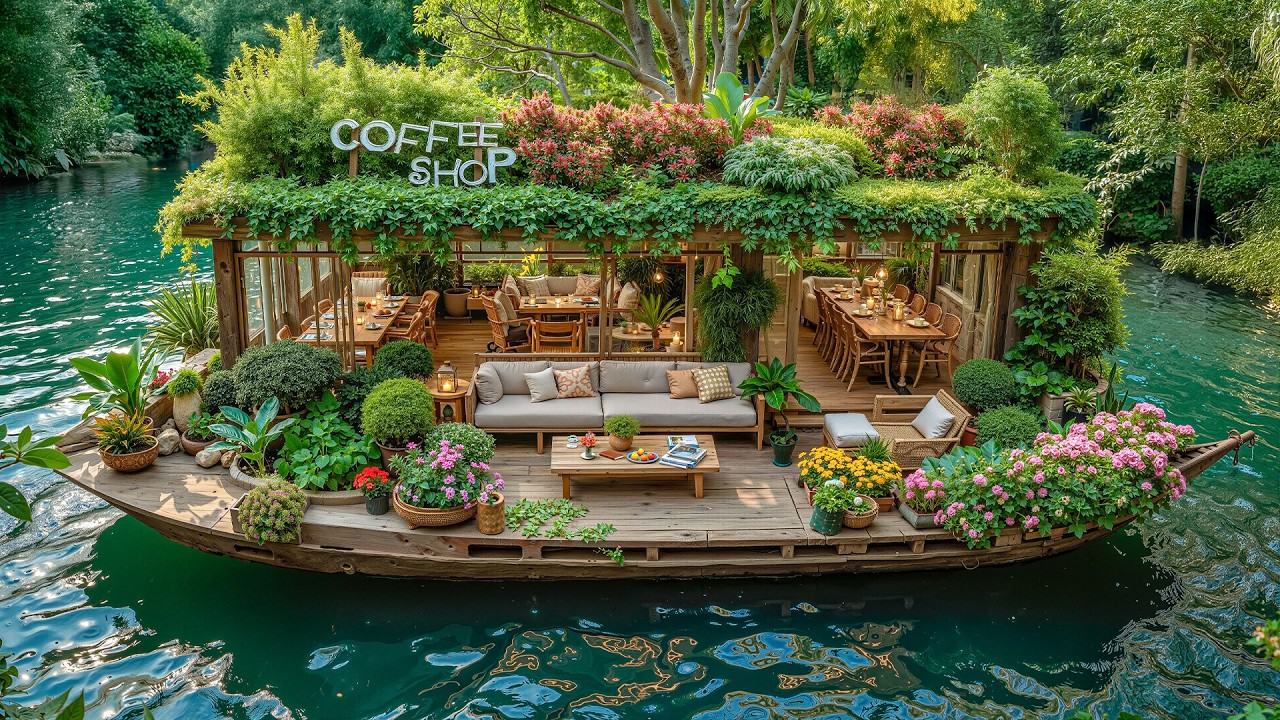 Morning Coffee Jazz from a Floating Boat Coffee Shop 🍃 Spring Jazz for Focus & Peace