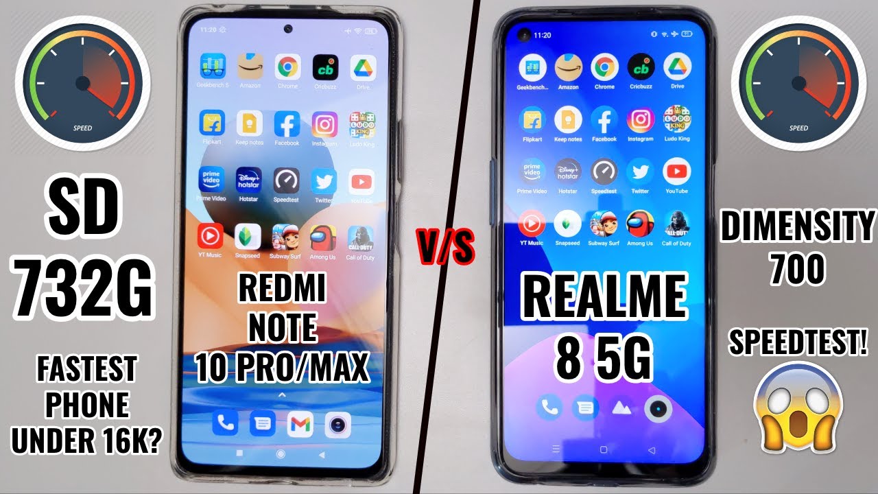 Realme 8 5G vs Redmi Note 10 Pro/Max Speedtest Comparison! Dimensity 700U vs SD 732G