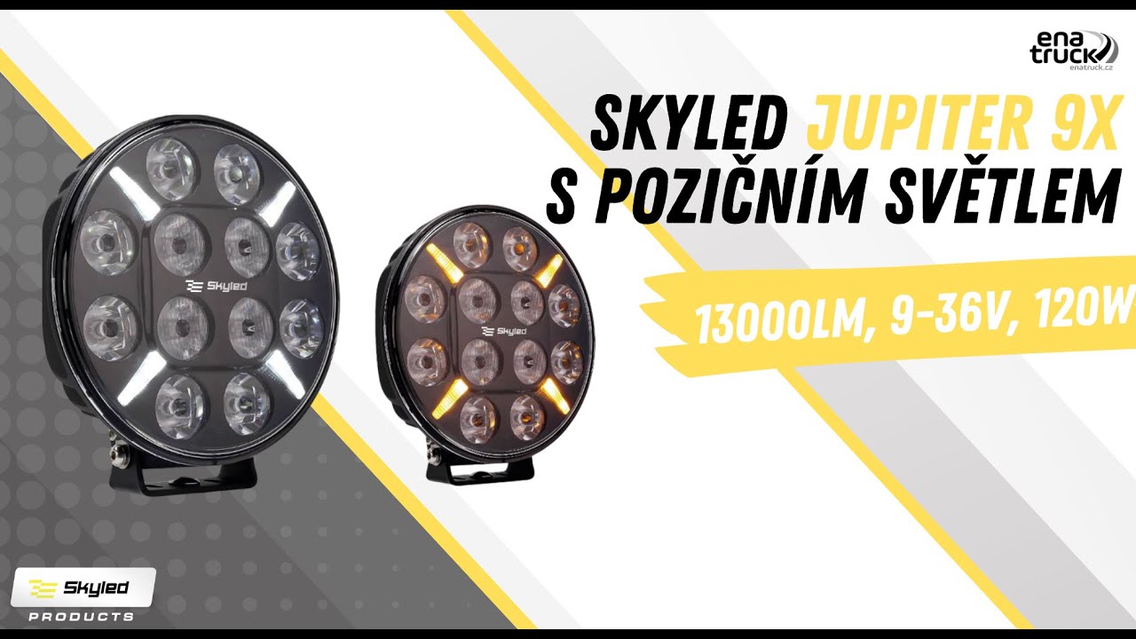 LED D&aacute;lkov&yacute; reflektor SKYLED JUPITER 9X+ s b&iacute;l&yacute;m a oranžov&yacute;m pozičn&iacute;m světlem