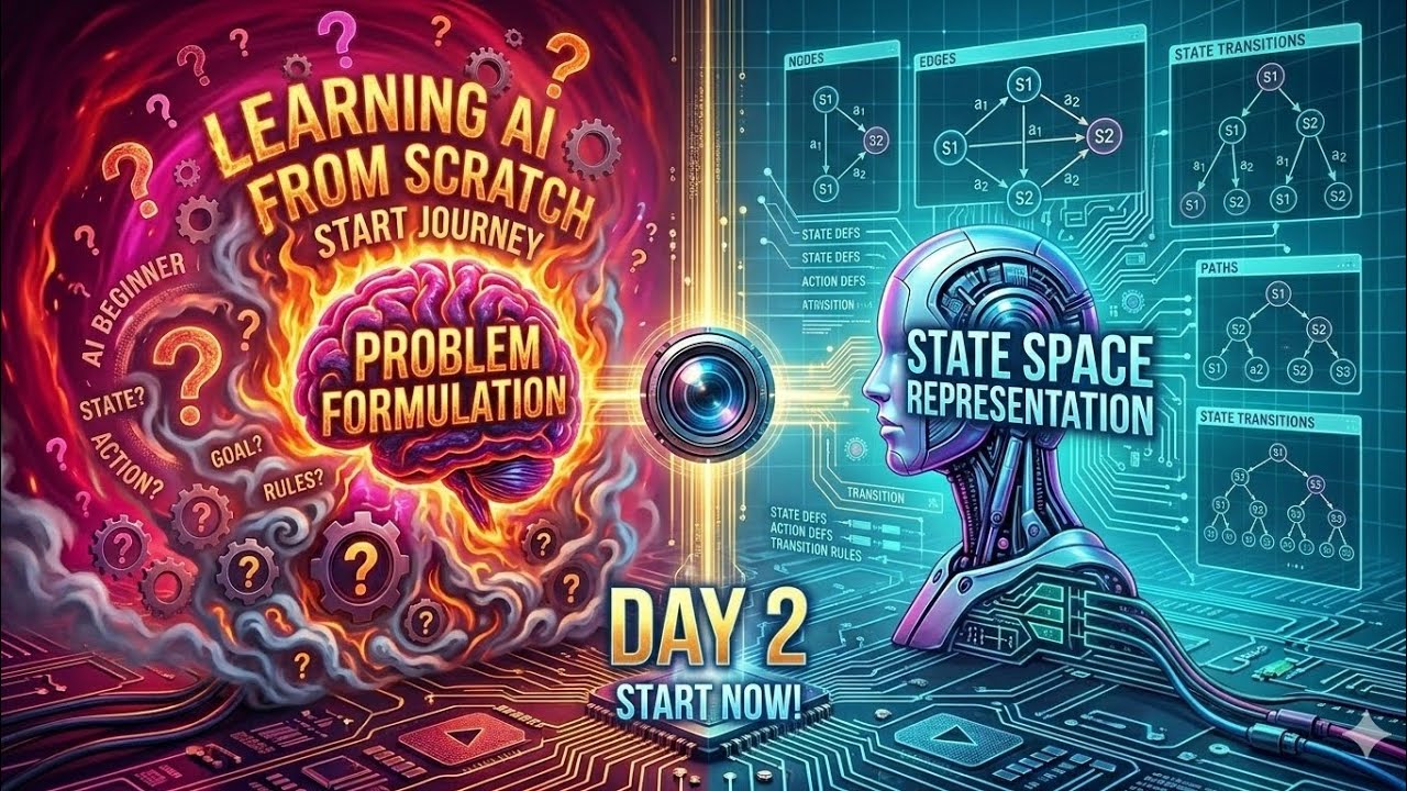 Day 2 of AI Course: State Space Representation & Problem Formulation Explained in Simple Hindi