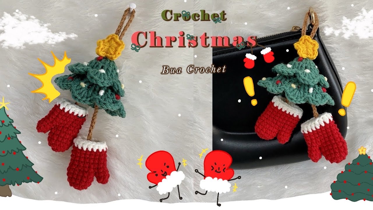 Easy Crochet Christmas Tree 🎄 Mittens Keychain Tutorial 🎁
