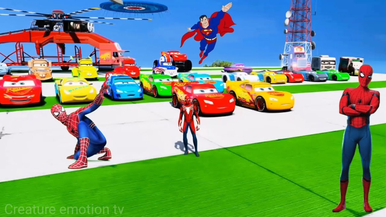 SPIDERMAN Supercar Driving Mega SEA JUMP Challenge ! SUPERHERO Mack Truck Race - GTA V