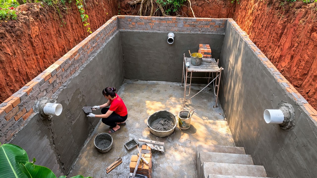 Day 40: Building a Huge 5-Meter Brick Water Reservoir Behind My House – Full Build