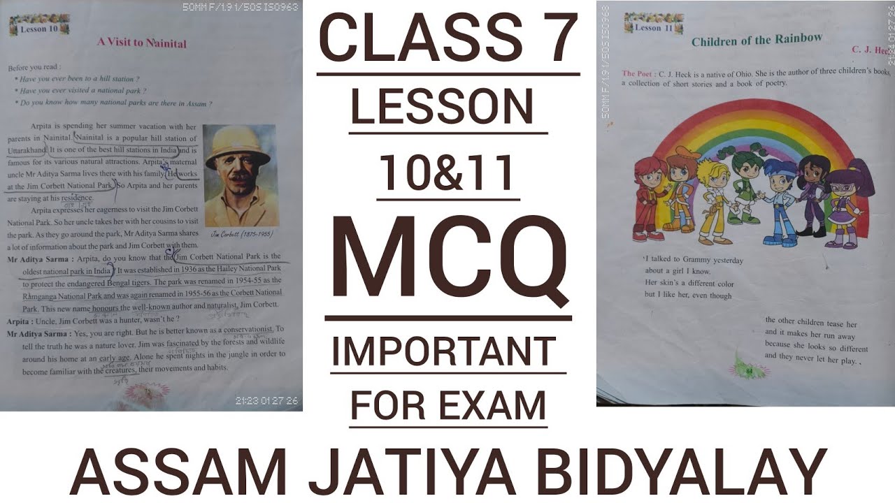Class 7/Lesson 10 and 11/MCQ/Question Answers/Assam Jatiya Bidyalay/English/Important for Annual