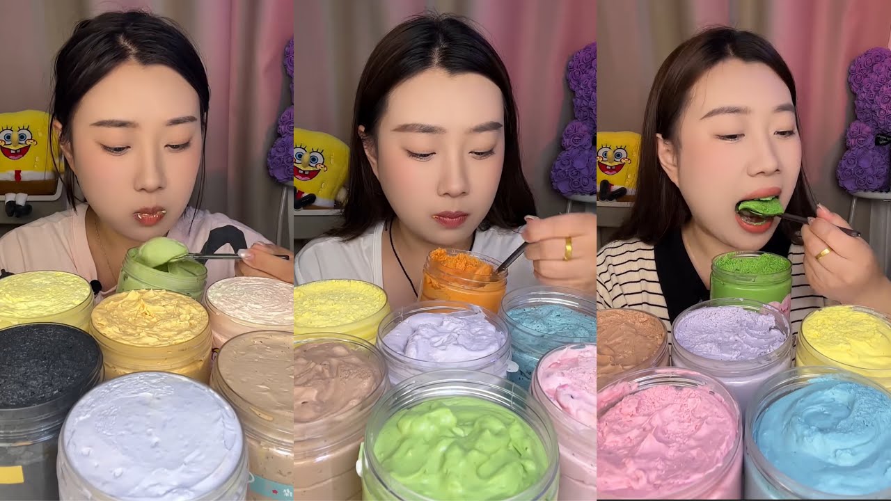 asmr mukbang - colorful ice cream, matcha ice cream, mango ice cream eating sound