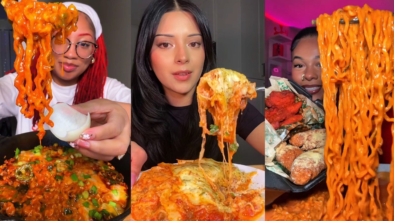 TIKTOK Mukbang Compilation | Buldak, Wingstop, Cane's, Wendy's, Pizza Hut & More!