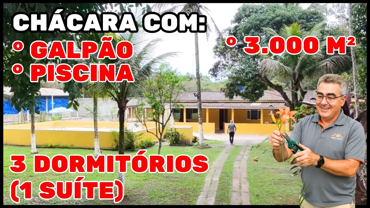 REF 654 | Chácara com PISCINA + GALPÃO + 3 MIL METROS + 3 DORMITÓRIOS SENDO 1 SUÍTE EM ITANHAÉM