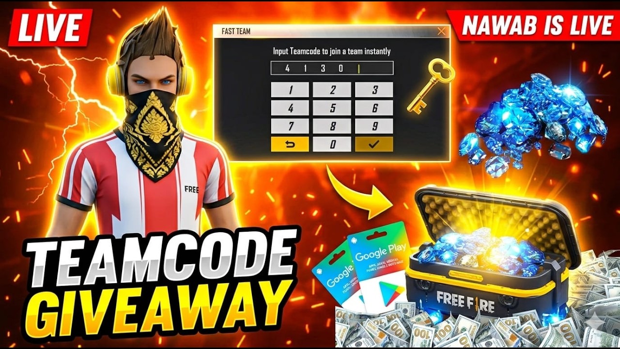FREE FIRE LIVE CUSTOM ROOM GIVEAWAY | FF LIVE TEAM CODE GIVEAWAY | FF LIVE CUSTOM ROOM GIVEAWAY FF