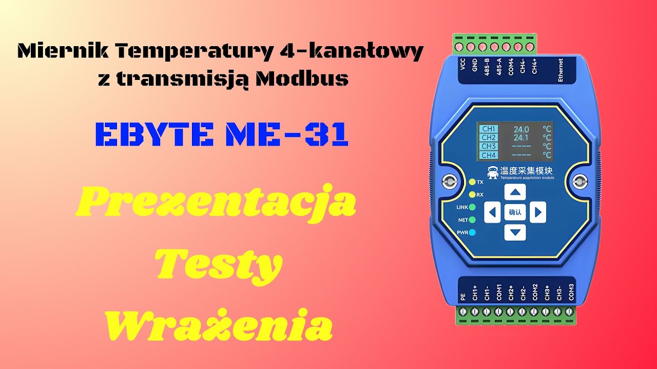 Prezentacja modułu 4-ro kanałowego miernika temperatury z czujnikami PT100 z transmisją do Modbus.