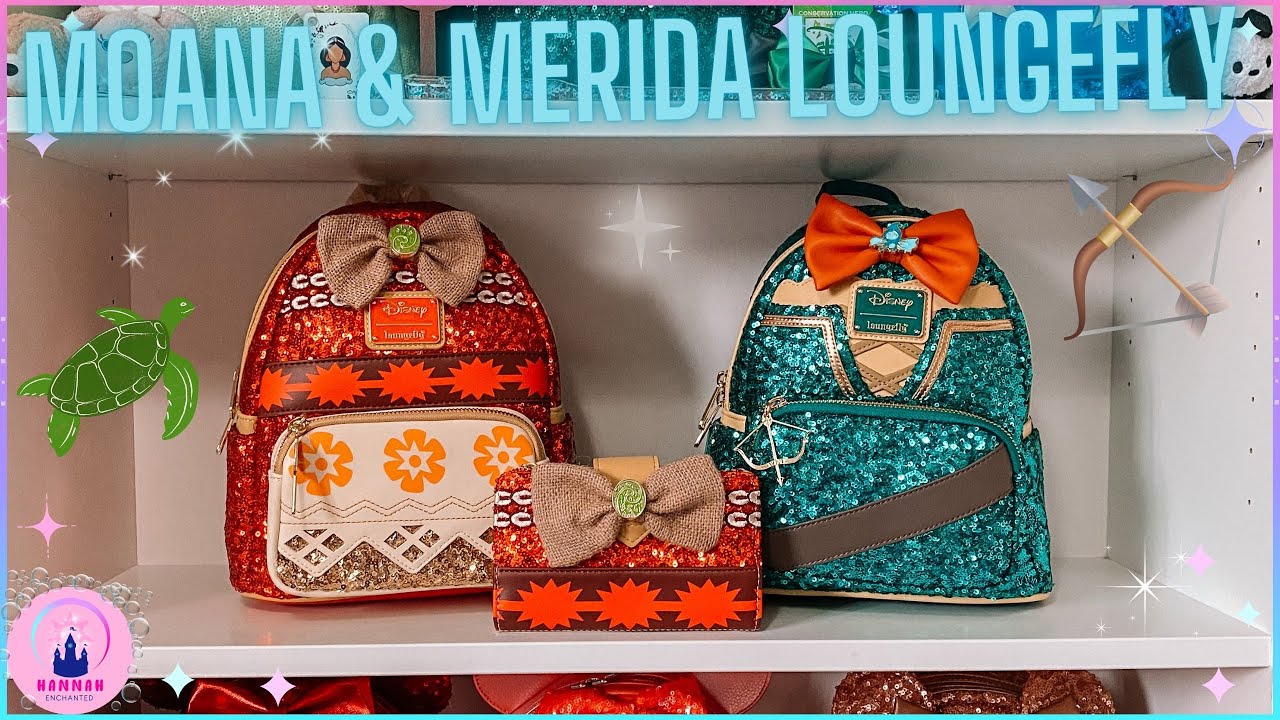 Disney Unboxing Disney Princess Sequin Loungefly Mini Backpacks Moana Merida Brave WDW Spirit Jersey