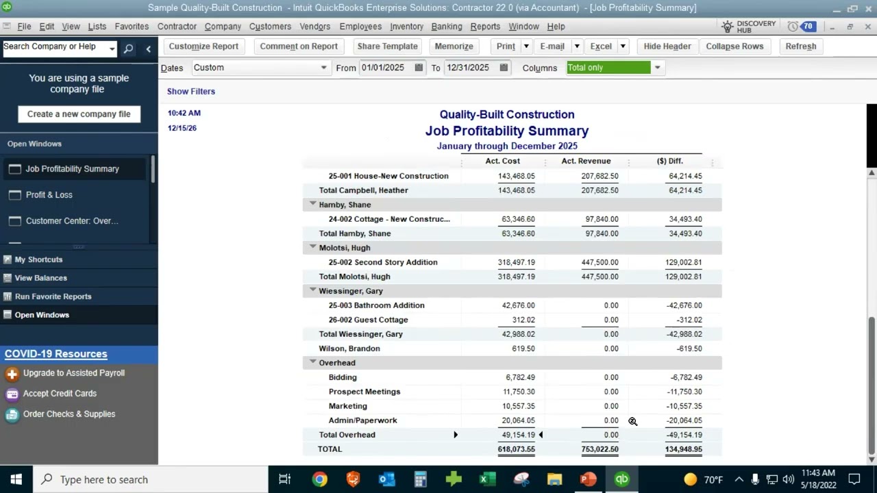 QuickBooks Desktop Demo for the Construction Industry 2022