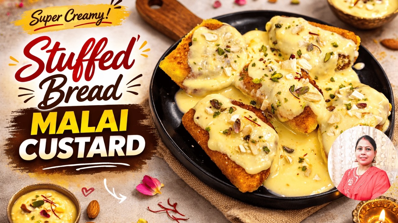 होली स्पेशल स्टफ्ड ब्रेड मलाई कस्टर्ड | Super Creamy Stuffed Bread Malai Custard