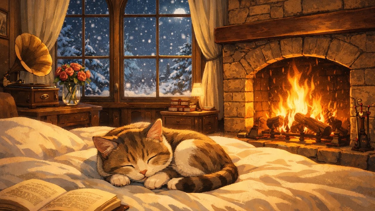 1950’s Peaceful bedroom with oldies playing in another room (fireplace), Vol. 3