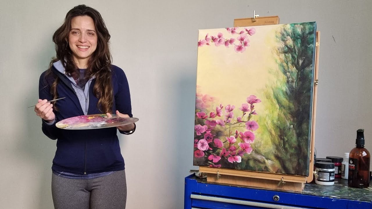 162. Tecnica para pintar flores de cerezo paso a paso de manera sencilla