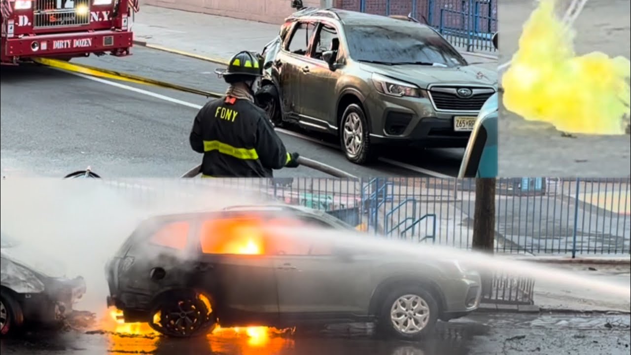 🌟FIRE TRUCK PULLS CAR 🌟 FDNY Manhattan All Hands 0595 Multiple Manholes / Cars Fire Foam Operations 