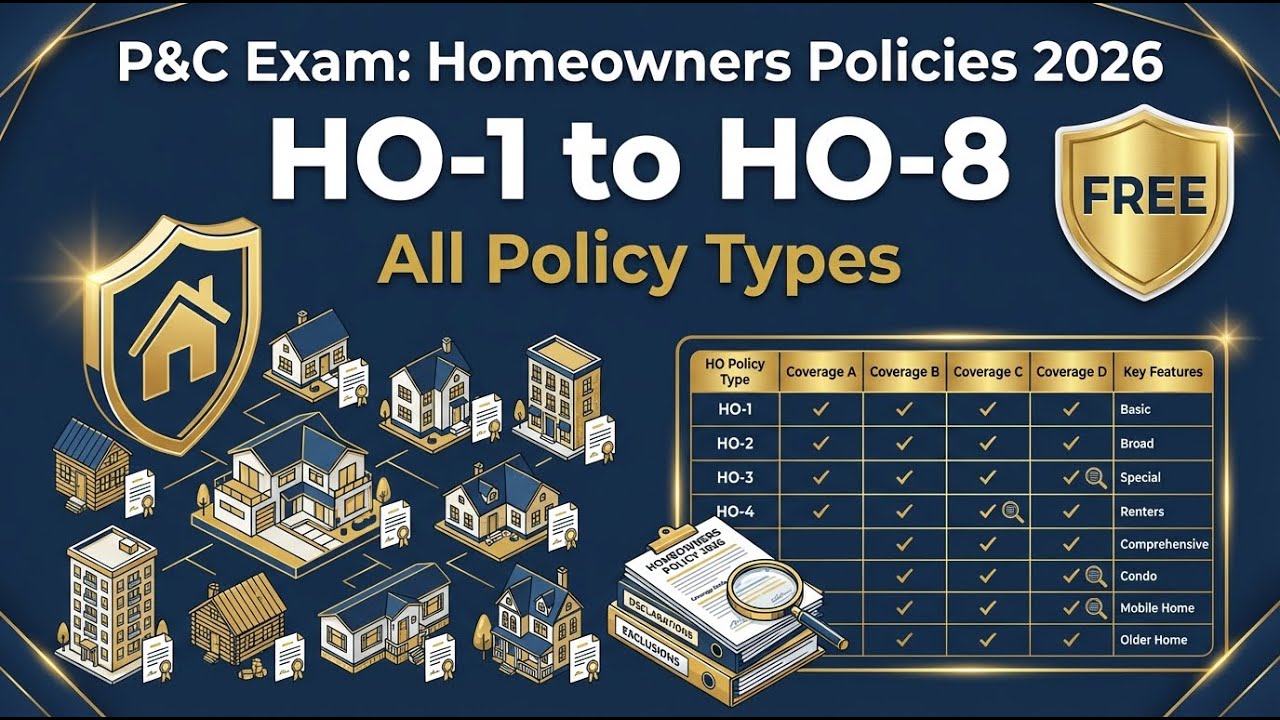 P&C Exam: Homeowners Policy Types HO-1 to HO-8 Guide 2026 (FREE Practice)