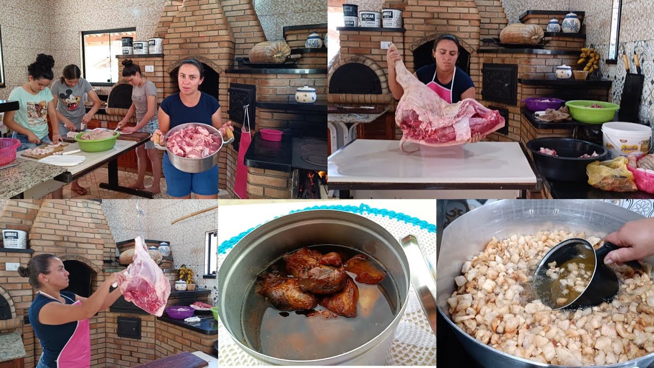 EU MESMA DISTRINCHO O PORCO AQUI EM CASA/FARTURÃO🙌CARNE DE LATA+BANHA DERRETIDA/DISPENSA CHEIA.