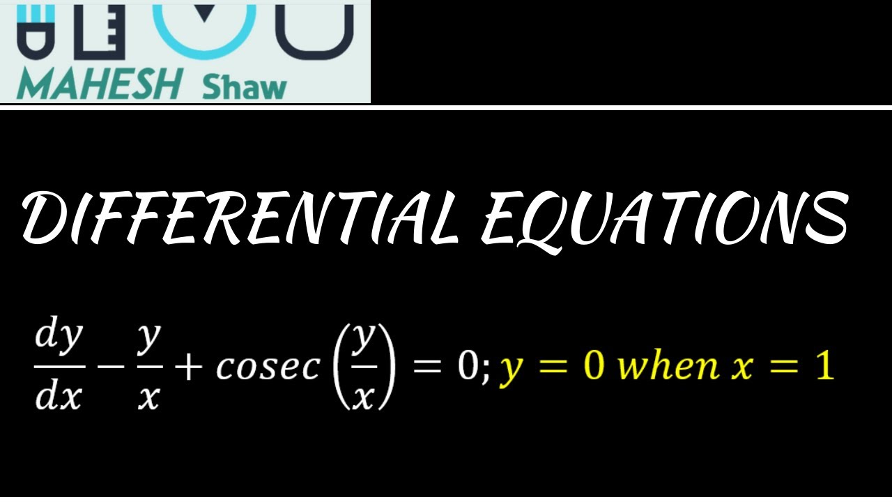 dy/dx−y/x +cosec(y/x)=0;y=0 when x=1 #differentialequationsclass12 #mathsclass12