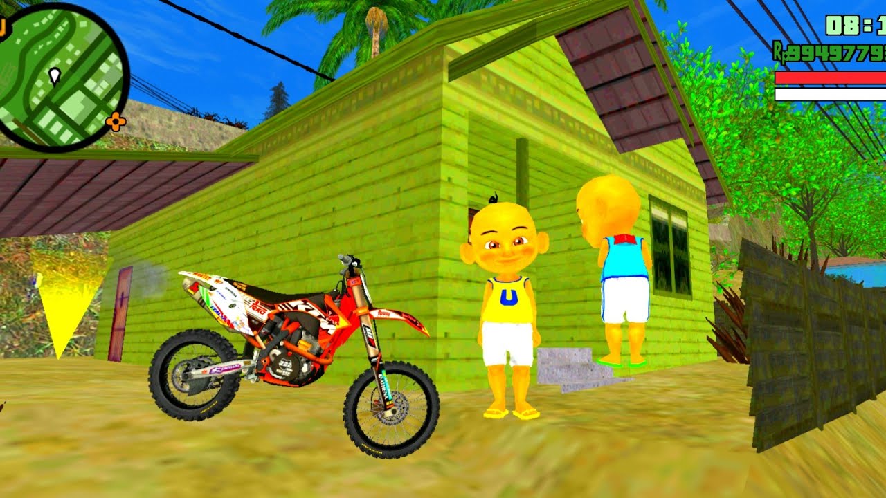 upin & ipin pergi ke rumah atok‼️dengan motorcross KTM🔥‼️🥳🤣🤣
