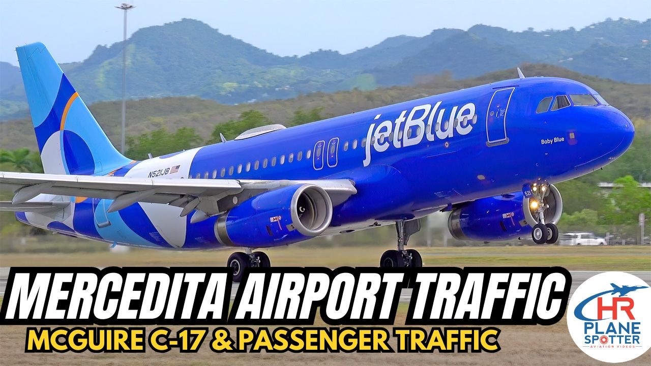 RARE Trio at PSE Airport! JetBlue’s New Colors, Frontier A320 & USAF C-17 Takeoff!
