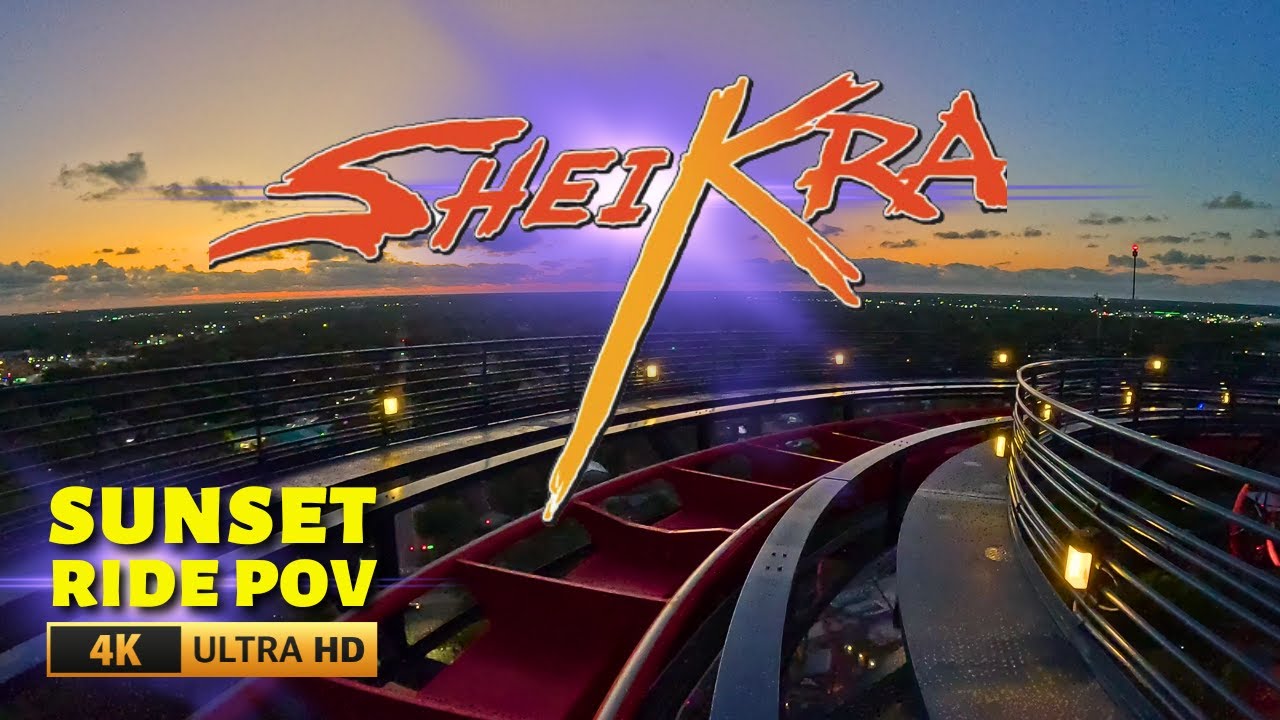 Beautiful Sunset Front Row POV on Shiekra Roller Coaster at Busch Gardens