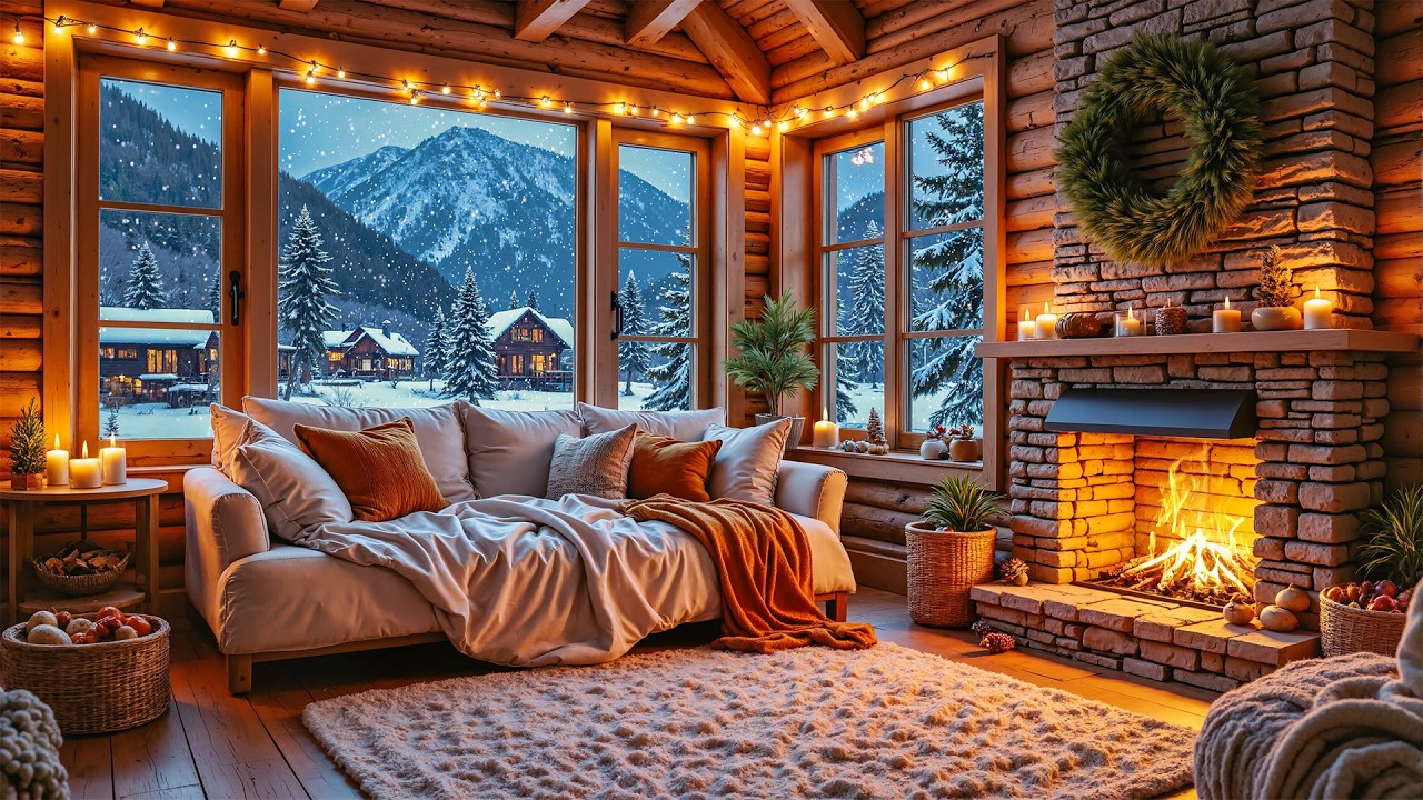 Cozy Winter Cabin Ambiece ⛄ Piano Melodies to Focus And Relax While Working, Reading or Studying