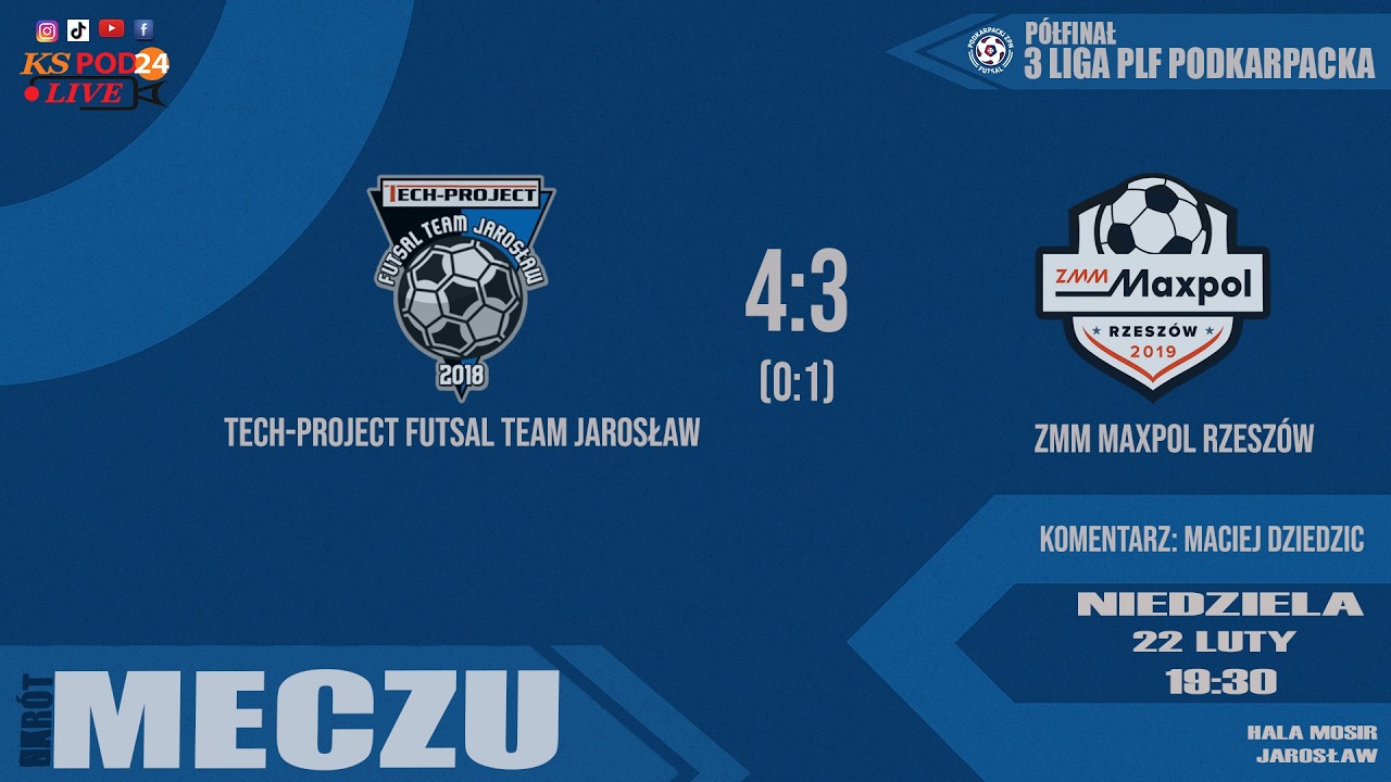[2026-02-22] 🔶📺 SKR&Oacute;T MECZU ⚽TECH-PROJECT FT Jarosław 🆚ZMM MAXPOL Rzesz&oacute;w