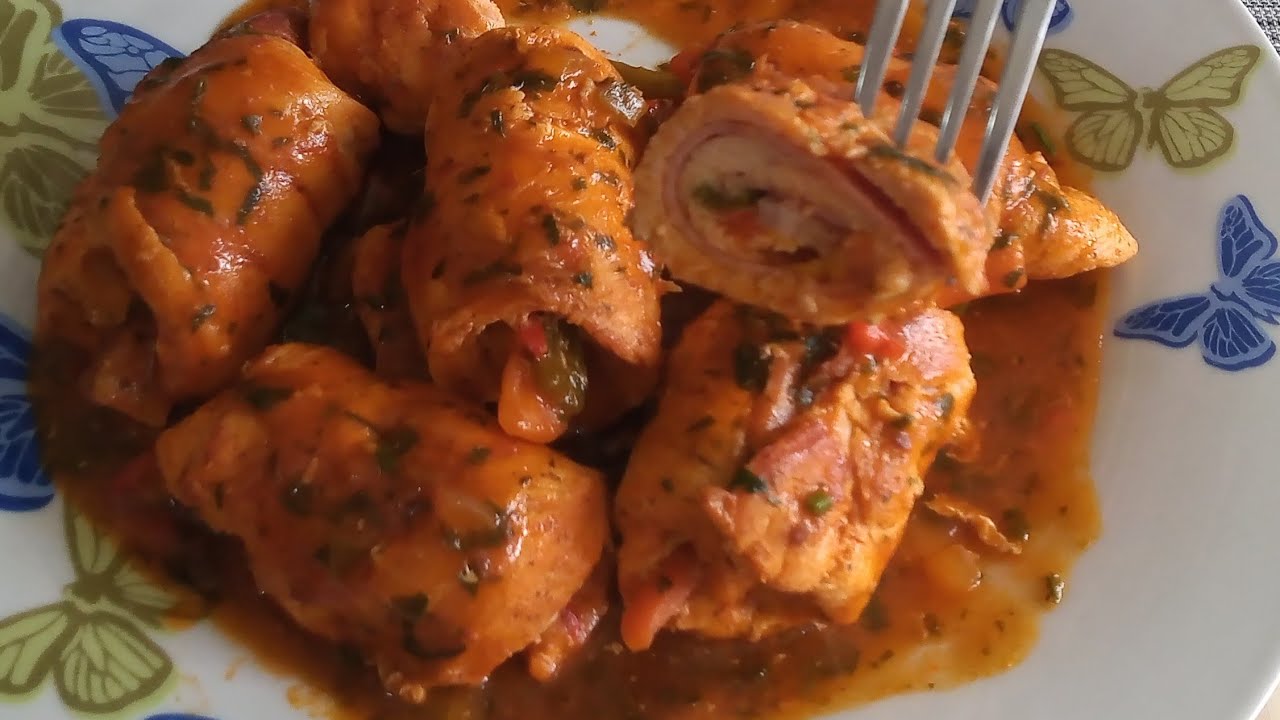 Bife á rolê de frango. Uma delícia, prático e delícioso. #culinária #filédefrango
