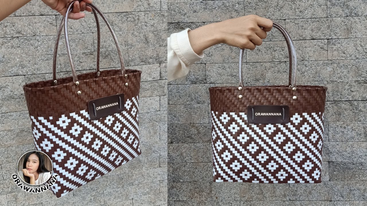 🤎🤍Bag making tutorial, Thai pattern, brown-white | วิธีการทำกระเป๋าสานลายไทย สีน้ำตาล - ขาว