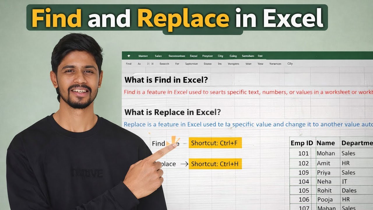 Find and replace in excel Find and Replace in Excel | Excel Hindi Tutorial | Ctrl F Ctrl H