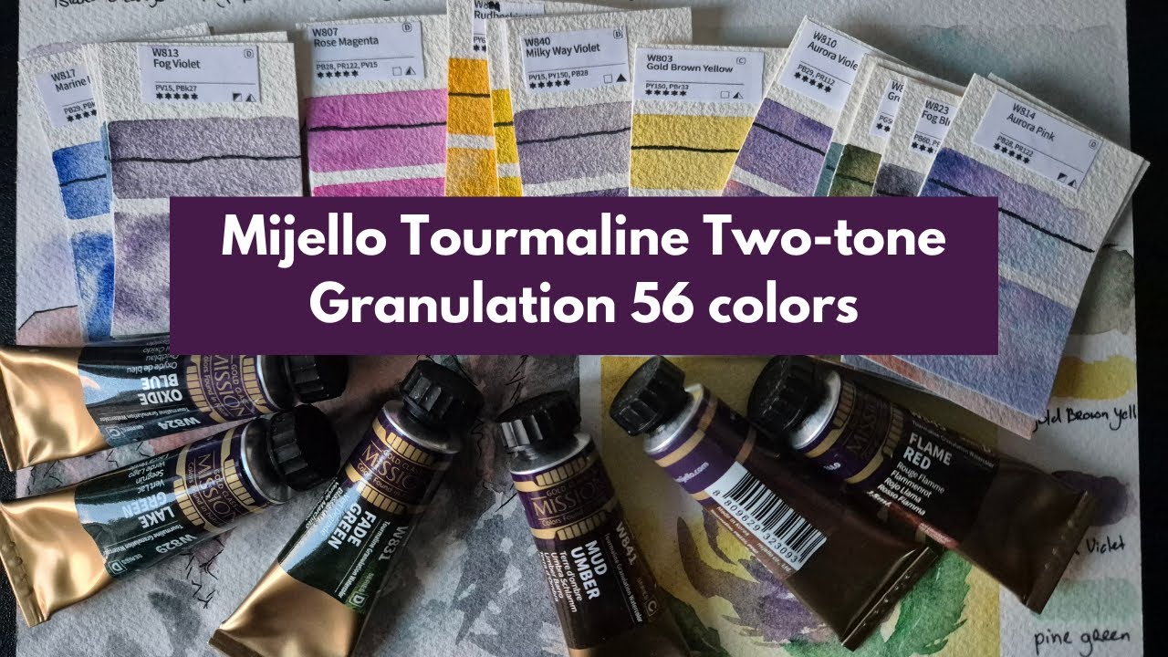 Mijello Tourmaline Two-tone Granulating watercolors ALL 56 colors [ Unboxing and Art Supply Haul ]